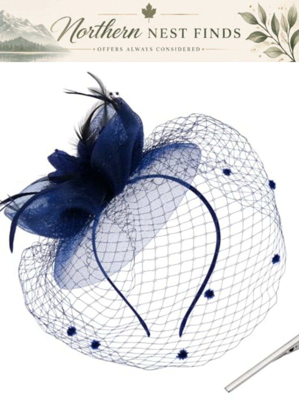 Fascinator Hat Tea Party 50s Flower Feather Veil Headwear